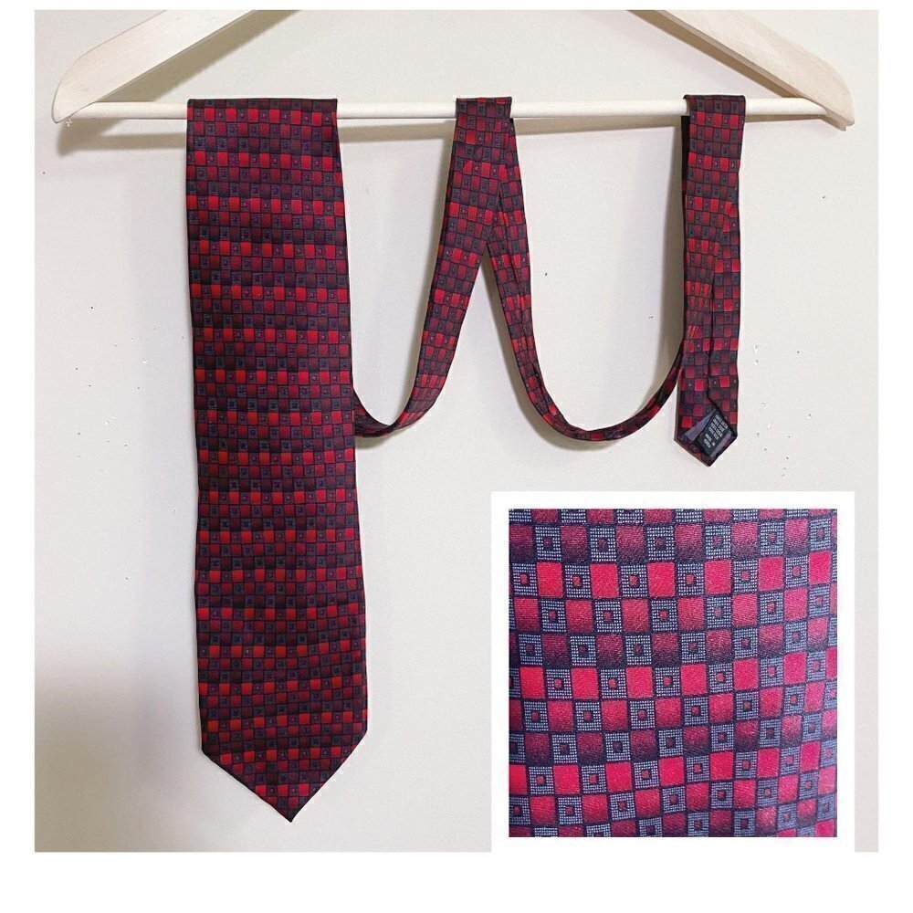 Valerio Garati MENS Neck Tie Red Geometric Square Print 100% Silk Professional